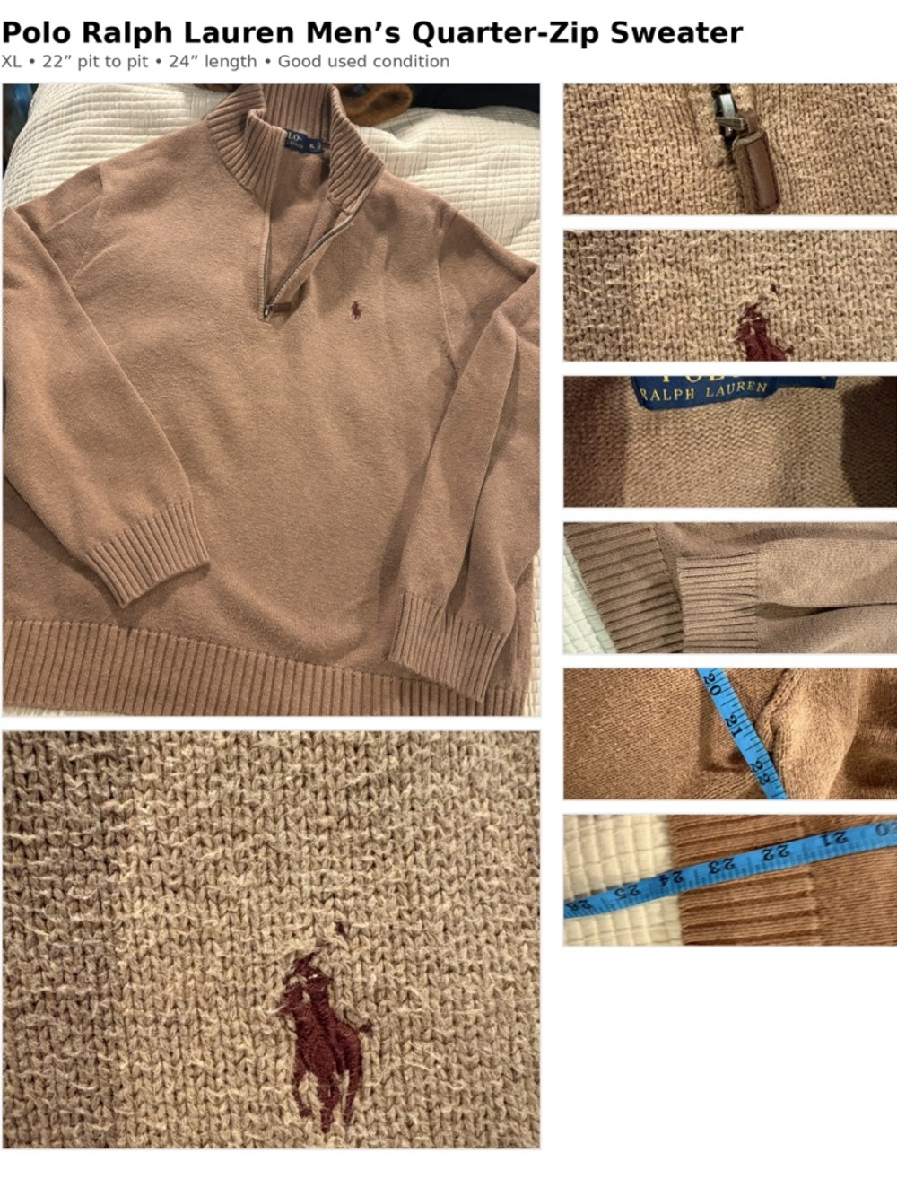 Polo Ralph Lauren Men’s XL Camel Quarter Zip Sweater